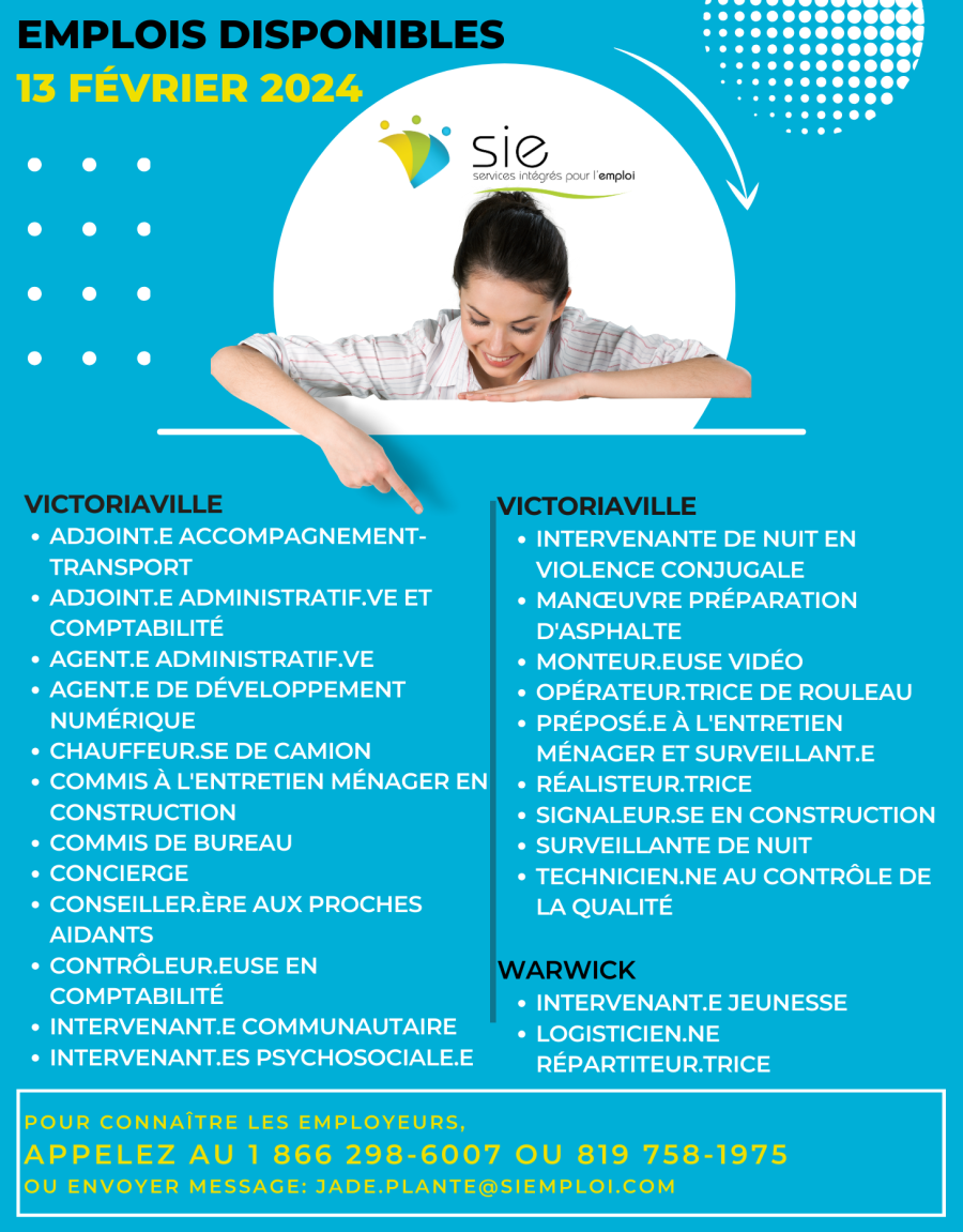 Des emplois pour vous ! 13 février 2024