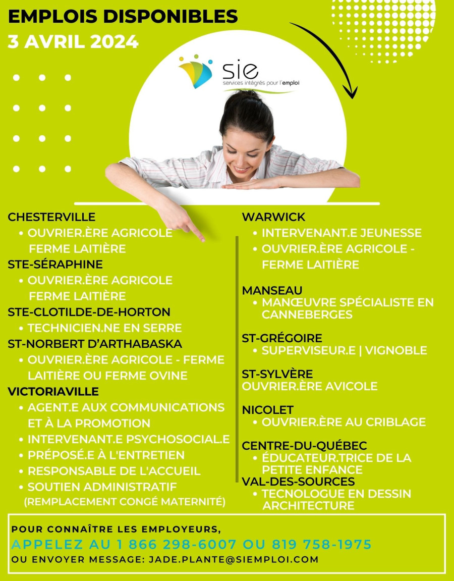 Emplois pour vous ! Ce 3 avril 2024