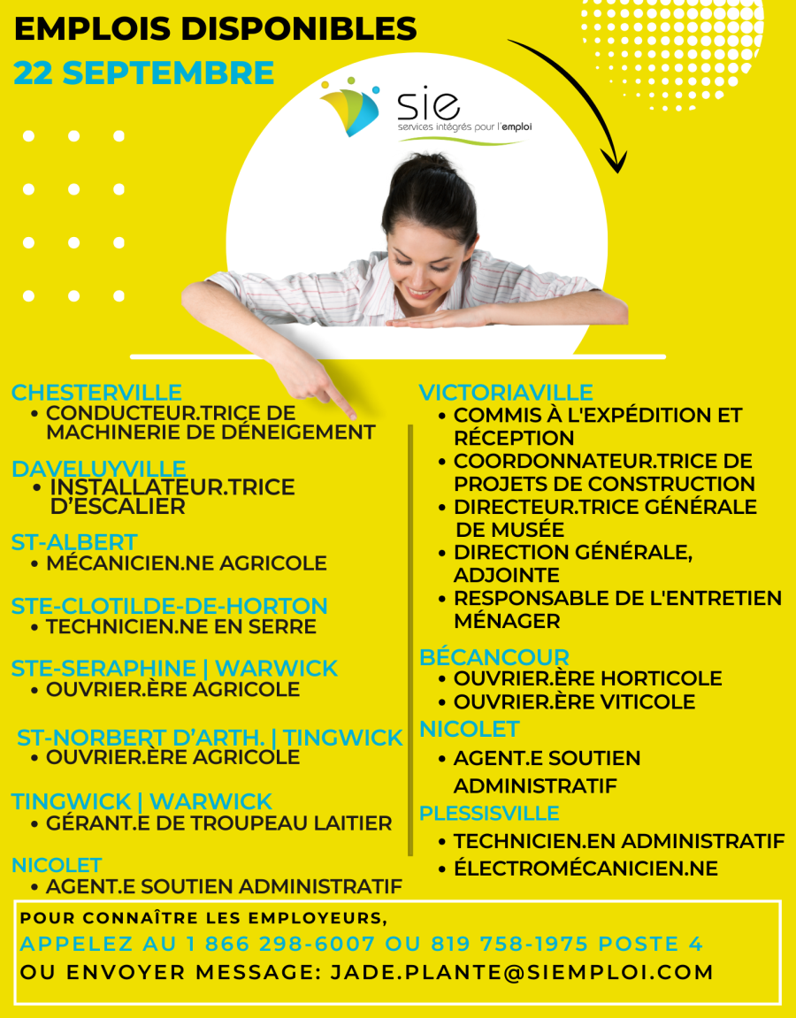 EMPLOIS DISPONIBLES | 22 SEPTEMBRE 2025