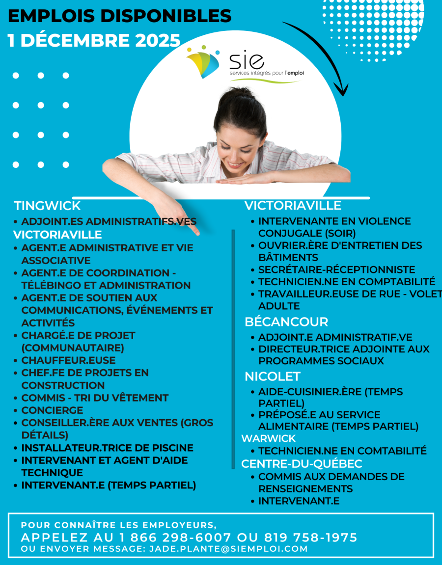 EMPLOIS DISPONIBLES | 1er décembre