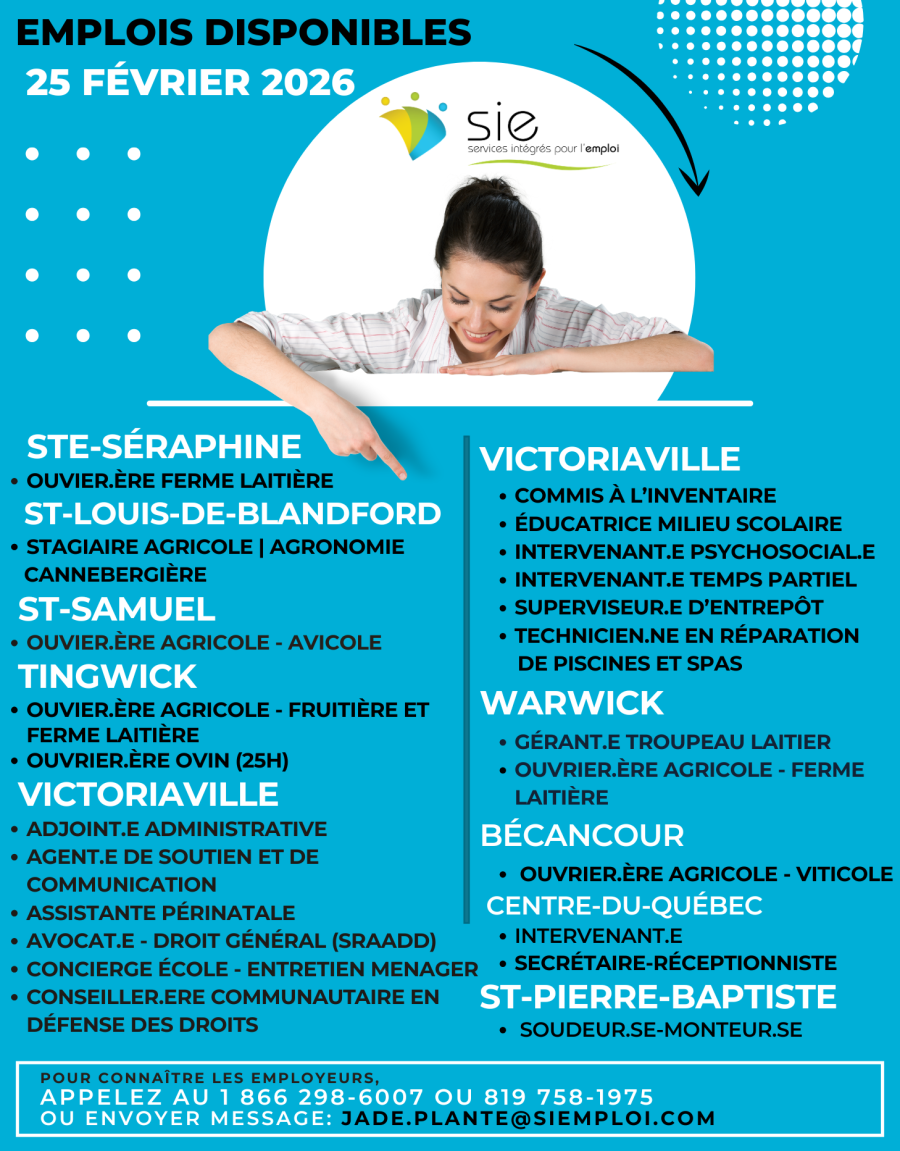 EMPLOIS DISPONIBLES | 25 FÉVRIER 2026