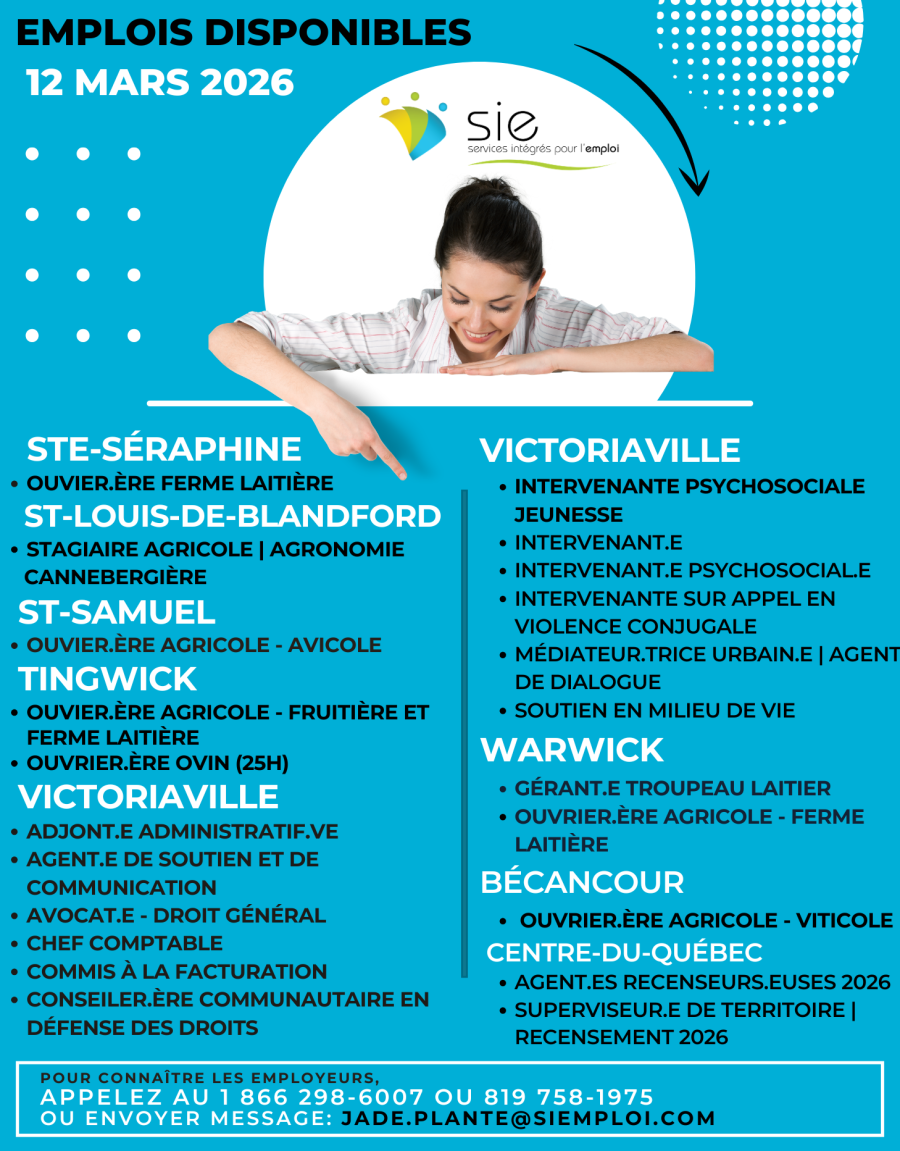 EMPLOIS DISPONIBLES | 12 MARS 2026