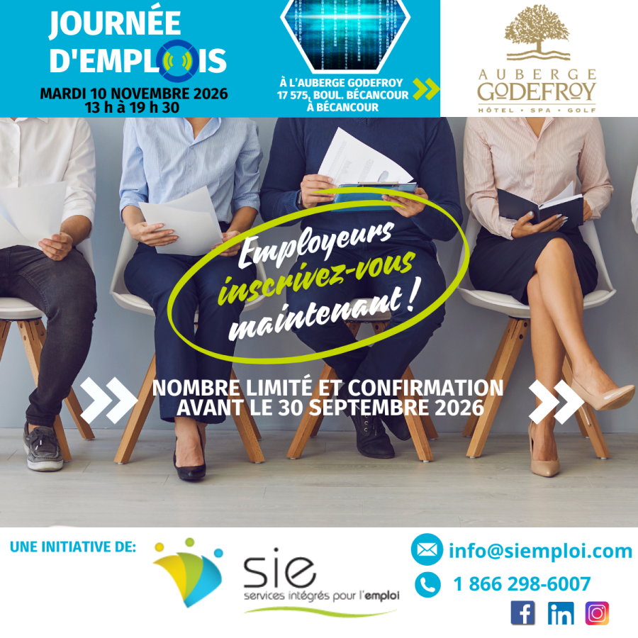 EMPLOYEURS : INSCRIVEZ-VOUS À LA JOURNÉE D'EMPLOIS DE BÉCANCOUR